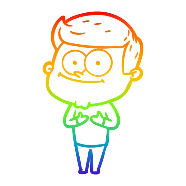 Rainbow gradient line drawing cartoon smiling man — Stock Vector