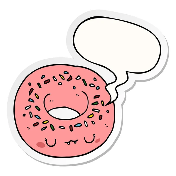 Cartoon donut en toespraak bubble sticker — Stockvector