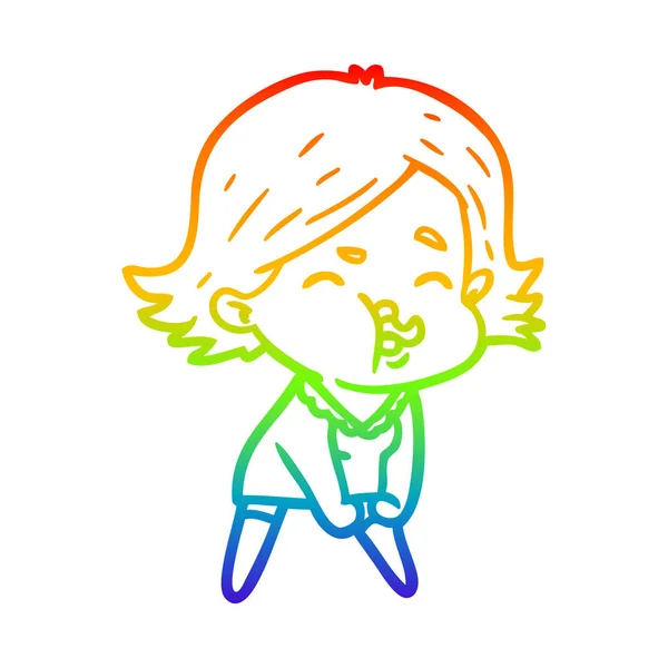 Rainbow gradient ligne dessin dessin animé fille tirant visage — Image vectorielle