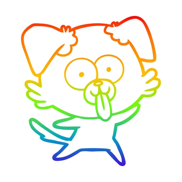 Arco iris gradiente línea dibujo dibujos animados perro con lengua pegando o — Vector de stock