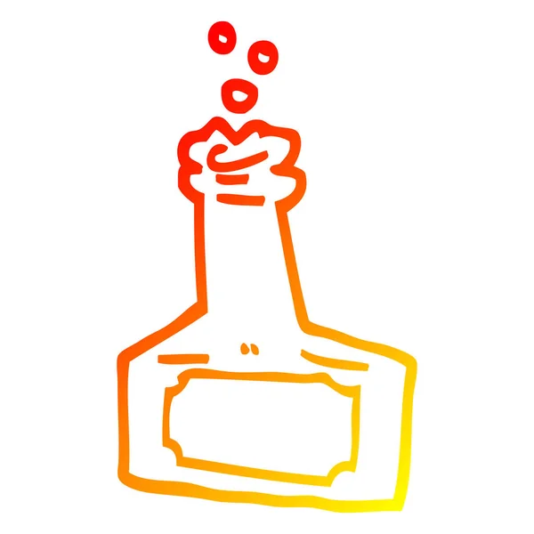 Línea de gradiente caliente dibujo dibujos animados burbujeante botella — Vector de stock