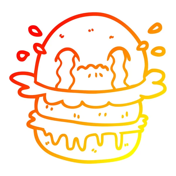 Linea gradiente caldo disegno cartone animato piangendo fast food hamburger — Vettoriale Stock