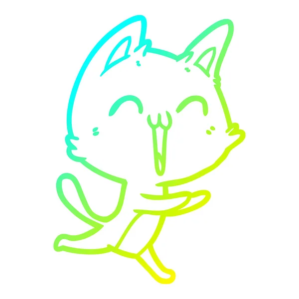 Kalte Gradientenlinie zeichnet fröhliche Cartoon-Katze miaut — Stockvektor