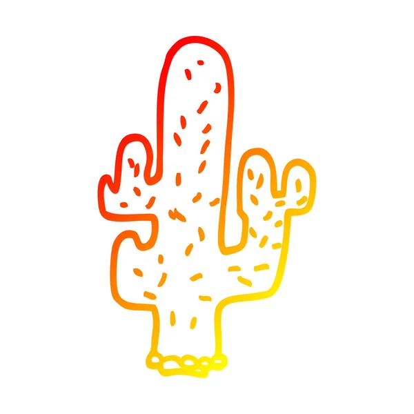 Línea de gradiente caliente dibujo cactus de dibujos animados — Vector de stock