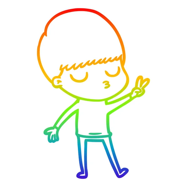 Rainbow gradient ligne dessin dessin animé calme garçon — Image vectorielle