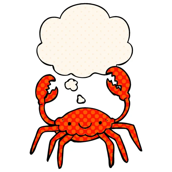 Cartoon crab and thought bubble in comic book style — Stock Vector