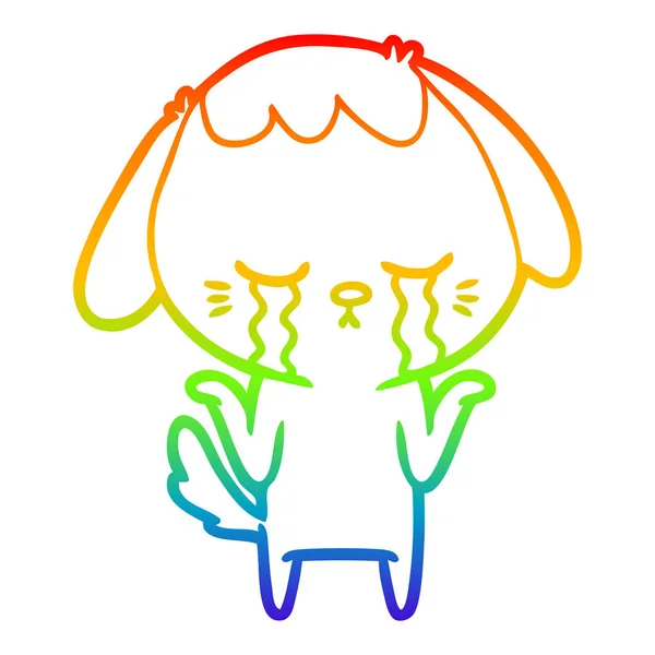 Rainbow gradient ligne dessin dessin dessin animé chien pleurer — Image vectorielle