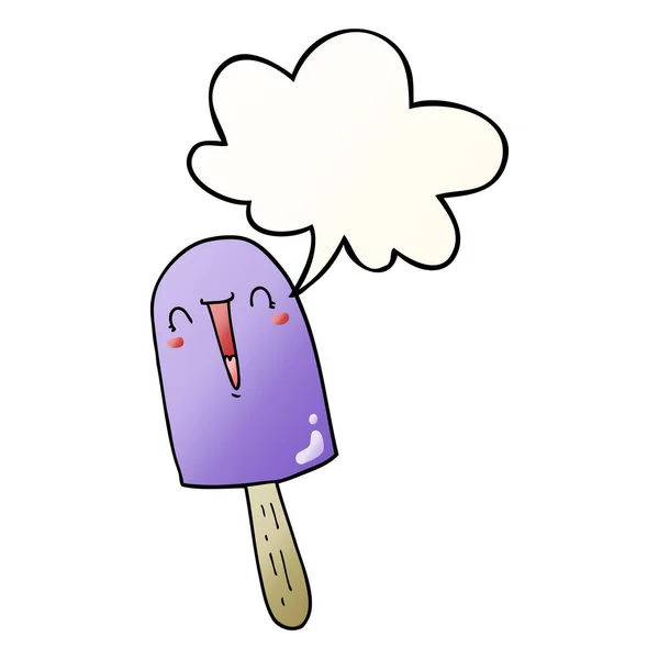 Cartoon Happy Ice lolly en toespraak bubble in gladde gradiënt sty — Stockvector