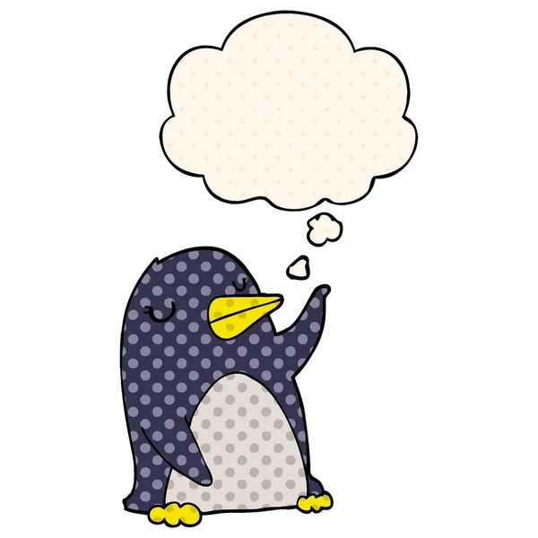 Cartoon penguin and thought bubble in comic book style — Stock Vector