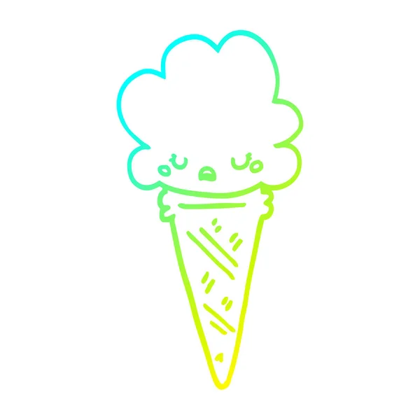 Línea de gradiente frío dibujo de dibujos animados helado con la cara — Vector de stock