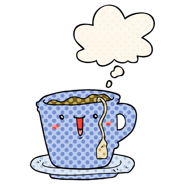 Cute cartoon cup and saucer and thought bubble in comic book sty — Stock Vector