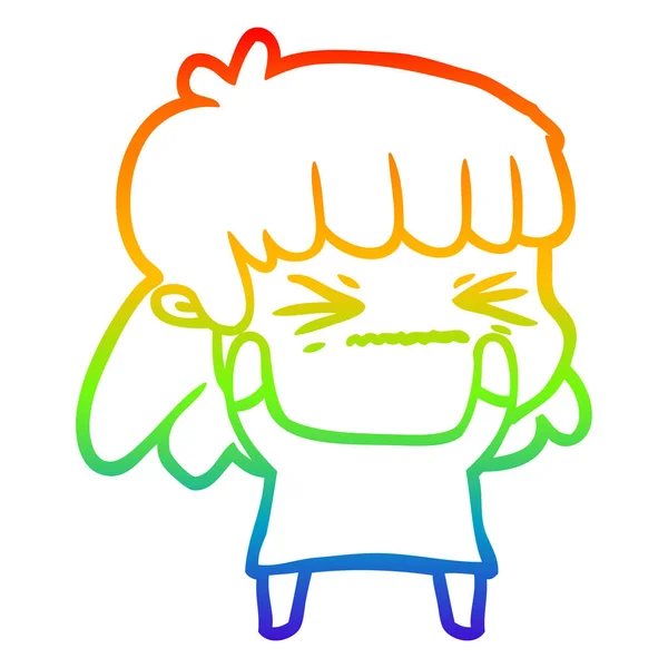 Rainbow gradient ligne dessin dessin animé fille en colère — Image vectorielle