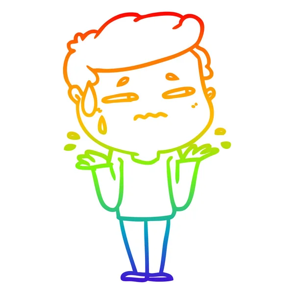 Rainbow gradient line drawing cartoon confused man — Stock Vector