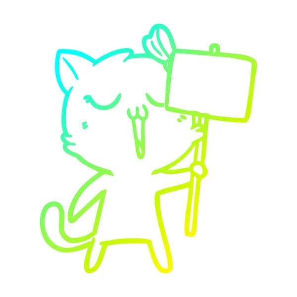 Cold gradient line drawing cartoon cat — Stock Vector