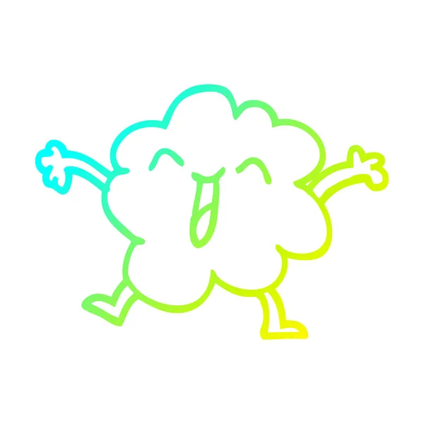 Línea de gradiente frío dibujo de dibujos animados feliz nube gris — Vector de stock