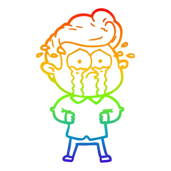 Arco iris gradiente línea dibujo dibujos animados llorando hombre con las manos en h — Archivo Imágenes Vectoriales