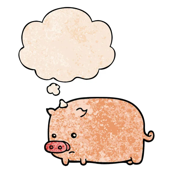 Cochon dessin animé mignon et bulle de pensée en motif texture grunge st — Image vectorielle