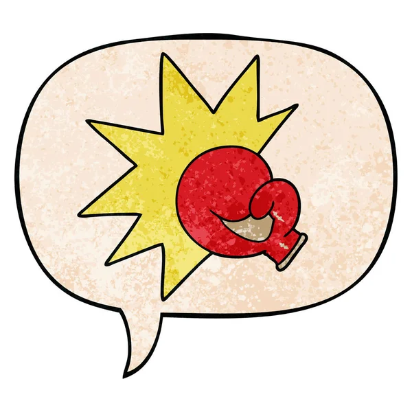 Boxerská rukavice kreslená a řečová bublina ve stylu retro textury — Stockový vektor
