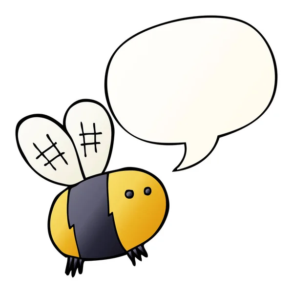 Pszczoła kreskówka i bańka mowy w gładki styl gradientu — Wektor stockowy