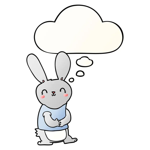 Lindo conejo de dibujos animados y burbuja de pensamiento en estilo gradiente suave — Vector de stock