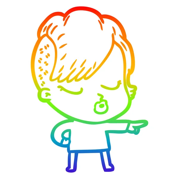 Arco iris gradiente línea dibujo dibujos animados chica bastante hipster — Vector de stock