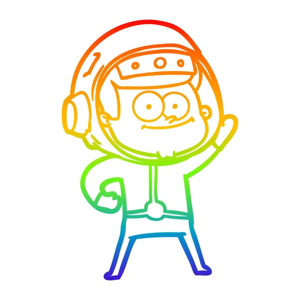 Linea gradiente arcobaleno disegno felice astronauta cartone animato — Vettoriale Stock