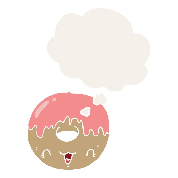 Retro tarzında sevimli karikatür donut ve düşünce balonu — Stok Vektör
