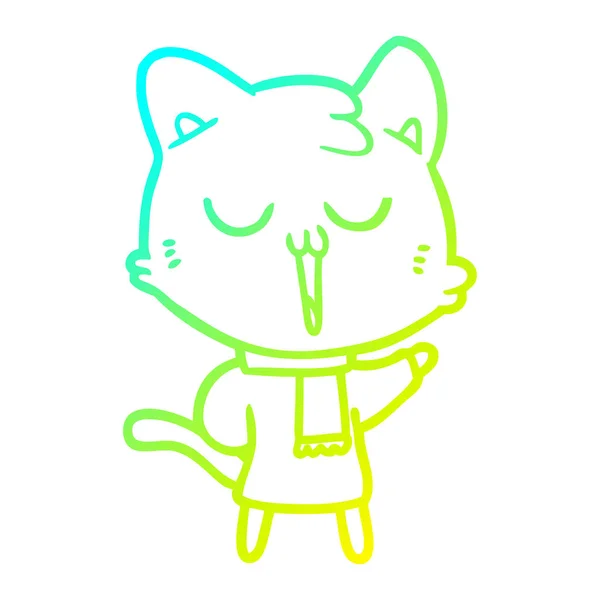 Línea de gradiente frío dibujo dibujos animados gato cantando — Vector de stock