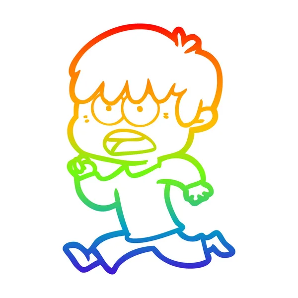 Arco-íris linha gradiente desenho preocupado cartoon menino — Vetor de Stock