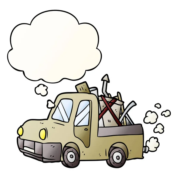 Vieux camion de dessin animé et bulle de pensée en style dégradé lisse — Image vectorielle