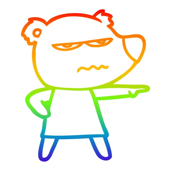 Rainbow gradient ligne dessin dessin animé en colère ours polaire fille poin — Image vectorielle