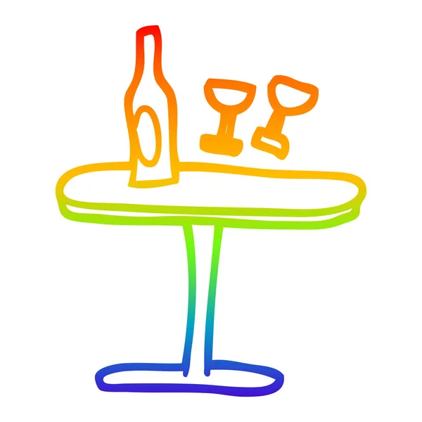 Rainbow gradient ligne dessin table de dessin animé avec bouteille et verre — Image vectorielle