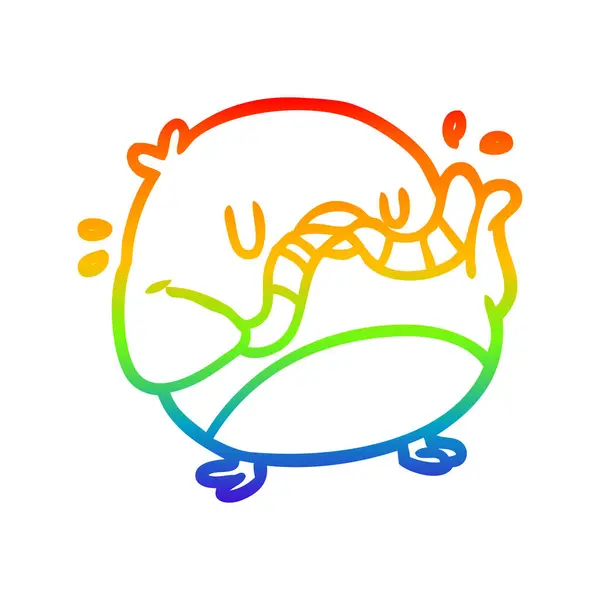 Rainbow gradient line drawing bird eating worm — Stock Vector