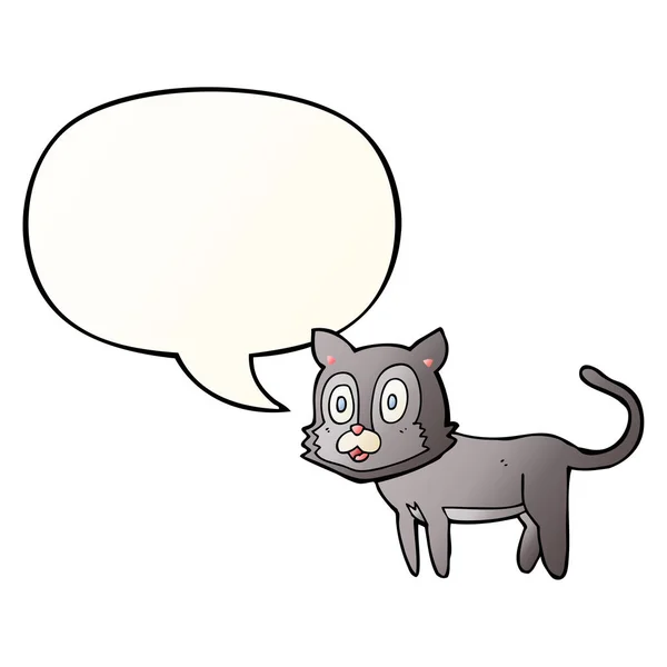 Feliz desenho animado gato e fala bolha em estilo gradiente suave — Vetor de Stock