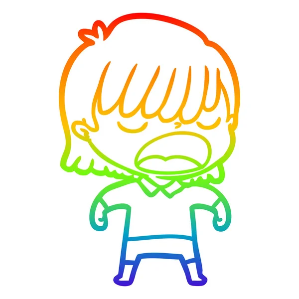 Rainbow gradient ligne dessin dessin animé femme parler fort — Image vectorielle