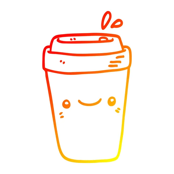 Warme Gradientenlinie Zeichnung Karikatur zum Mitnehmen Kaffee — Stockvektor