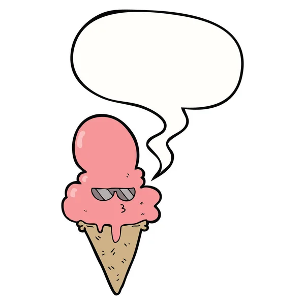 Karikatür serin dondurma ve konuşma balonu — Stok Vektör
