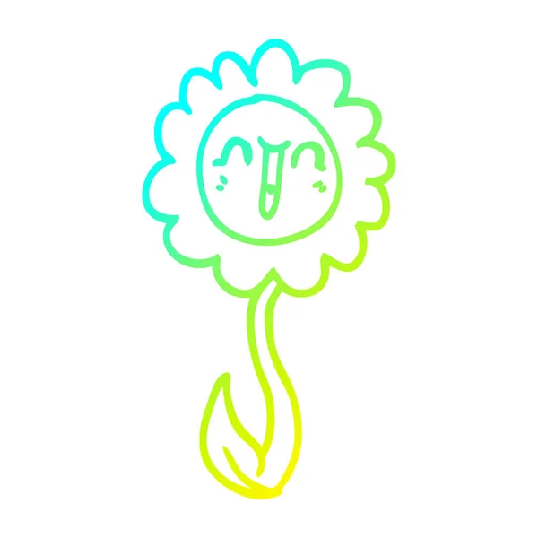 Koude gradiënt lijntekening cartoon gelukkig bloem — Stockvector