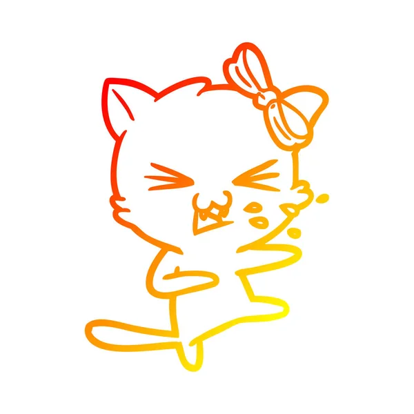 暖かいグラデーションライン描画漫画猫 — ストックベクタ