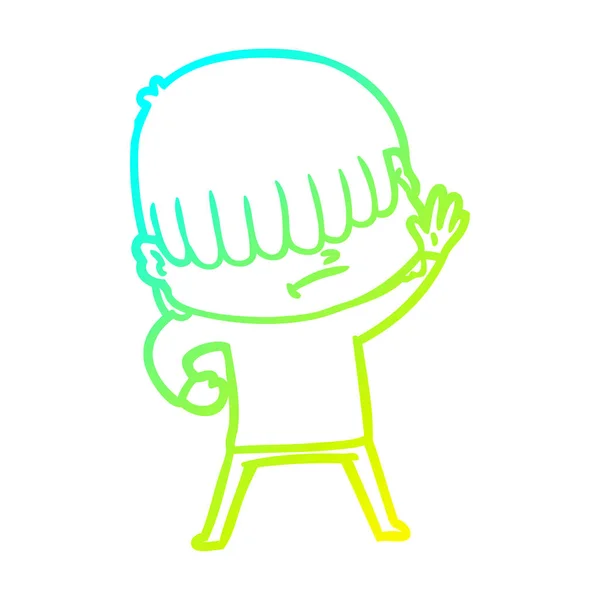 Kall gradient linje ritning tecknad pojke med ovårdat hår — Stock vektor