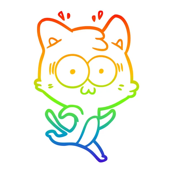 Arco iris gradiente línea dibujo dibujos animados sorprendido gato corriendo — Vector de stock