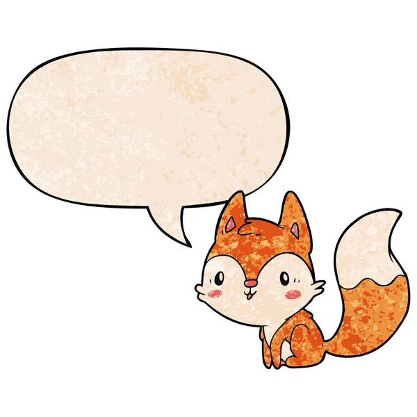 Cute cartoon fox and speech bubble in retro texture style — Stock Vector