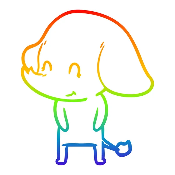 かわいい漫画の象を描く虹のグラデーションライン — ストックベクタ