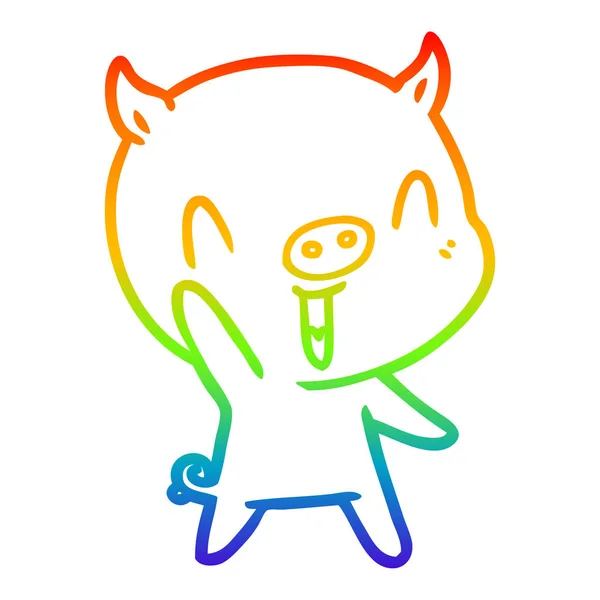 Rainbow gradient line drawing happy cartoon pig — Stock Vector