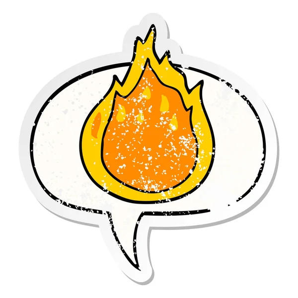 Autocollant feu de dessin animé et bulle de parole en détresse — Image vectorielle