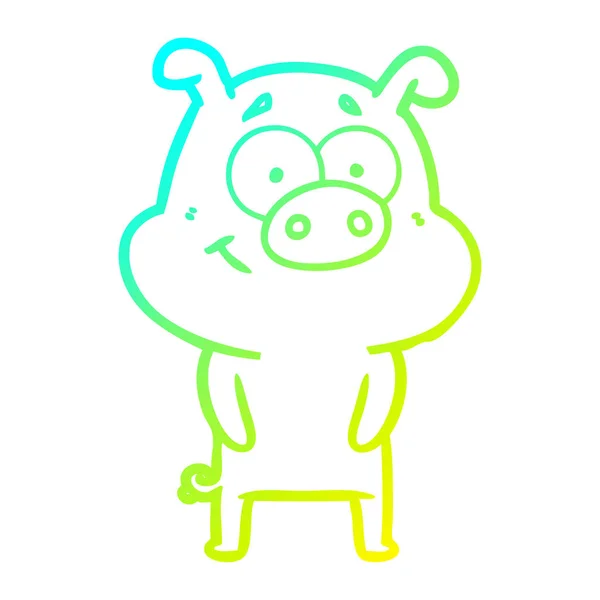 Холодная градиентная линия рисунок счастливая свинья мультфильм — стоковый вектор