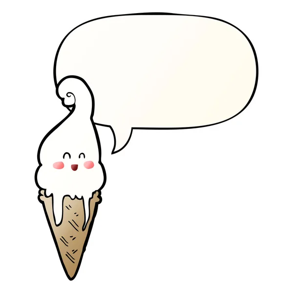 Karikatür dondurma ve pürüzsüz degrade tarzında konuşma balonu — Stok Vektör