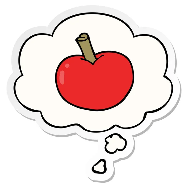 Cartoon-Apfel und Gedankenblase als Aufkleber — Stockvektor