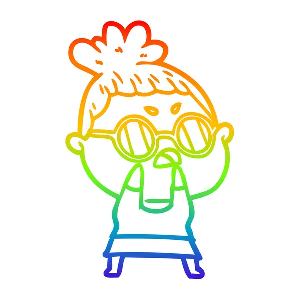 Regenboog gradiënt lijntekening cartoon geërgerd vrouw — Stockvector
