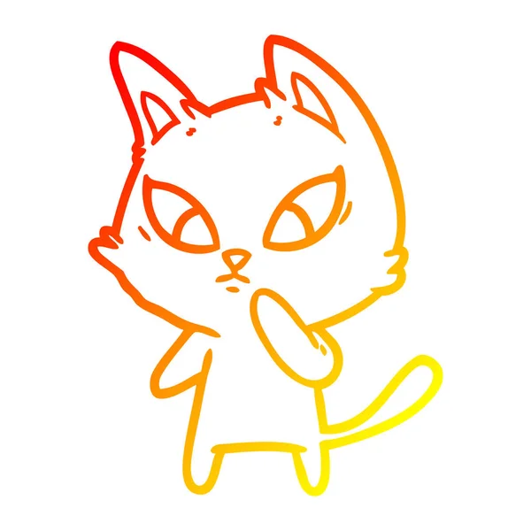 Warm gradient line drawing confused cartoon cat — Stock Vector